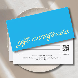 Modern Script Blauwe QR Code Cadeaubon