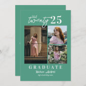 Modern Script Blauwgroen 3 Photo Collage Afstudere Aankondiging (Voorkant / Achterkant)