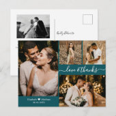 Modern script Blauwgroen foto Collage Wedding Beda Briefkaart (Voorkant / Achterkant)
