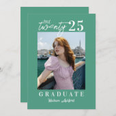 Modern Script Blauwgroen fotoafstudeerfeest Kaart (Voorkant / Achterkant)