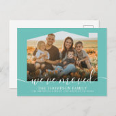 Modern Script Blauwgroen Green We hebben Foto Bewe Aankondigingskaart (Voorkant / Achterkant)