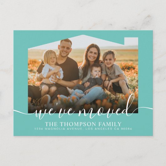 Modern Script Blauwgroen Green We hebben Foto Bewe Aankondigingskaart (Voorkant)