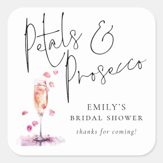 Modern Script Bloemen Prosecco Bruiloft Dankjewel Vierkante Sticker (Voorkant)