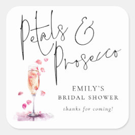 Modern Script Bloemen Prosecco Bruiloft Dankjewel Vierkante Sticker