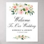 modern script bloush floral bruiloft welkomstbord poster (Voorkant)