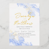 Modern Script blu Marmeren Waterverf bruiloft Folie Uitnodiging (Voorkant)