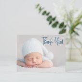 Modern script blue Baby Photo baby shower Briefkaart (Staand voorkant)