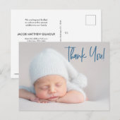 Modern script blue Baby Photo baby shower Briefkaart (Voorkant / Achterkant)