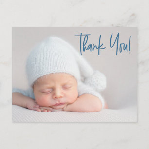 Modern script blue Baby Photo baby shower Briefkaart