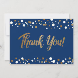 Modern script Blue Gold Confetti Afstuderen Bedankkaart