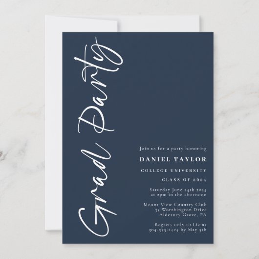Modern Script Blue Graduation Party Kaart (Voorkant)