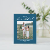 Modern Script Blue Happy Hanukkah Foto Feestdagenkaart (Staand voorkant)