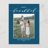 Modern Script Blue Happy Hanukkah Foto Feestdagenkaart (Voorkant)