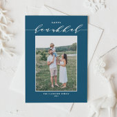 Modern Script Blue Happy Hanukkah Foto Feestdagenkaart