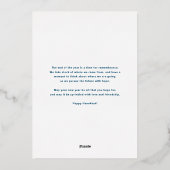 Modern Script Blue Happy Hanukkah Foto Folie Feestdagenkaart (Achterkant)