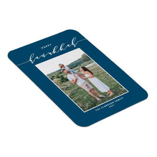 Modern Script Blue Happy Hanukkah Foto Magneet (Rechterzijde)