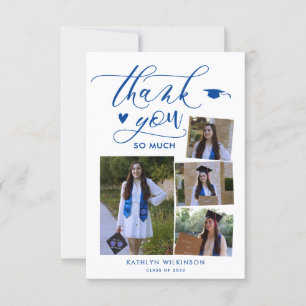 Modern Script Blue Photo Afstuderen - Hartelijk da Kaart
