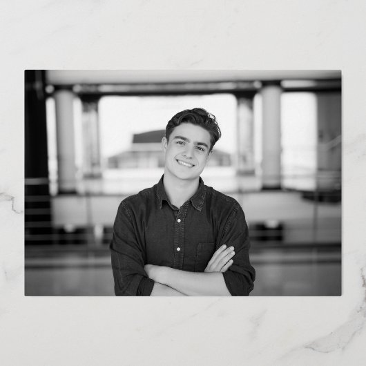 Modern Script Blue Silver Afstuderen Aankondiging (Achterkant)