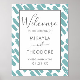 Modern Script Blue Wedding Welcome Sign Poster