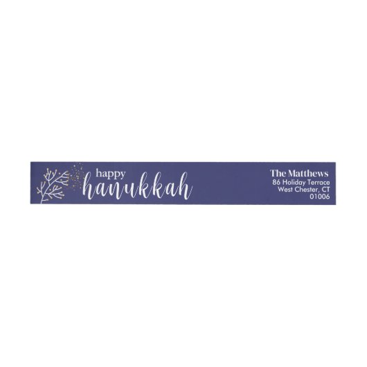 Modern Script Blue & White Hanukkah Retouradres (Individueel)