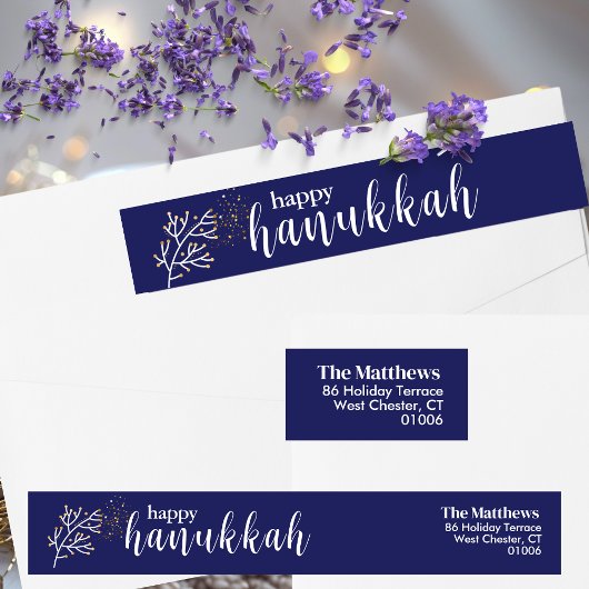 Modern Script Blue & White Hanukkah Retouradres