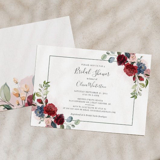 Modern Script Blush Burgundy Floral Vrijgezellenfe Kaart