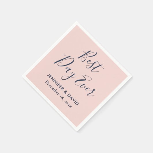 Modern Script Blush en Navy Blue Wedding Servet (Hoek)