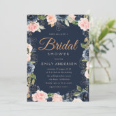 Modern script blush & navy vrijgezellenfeest kaart (Staand voorkant)