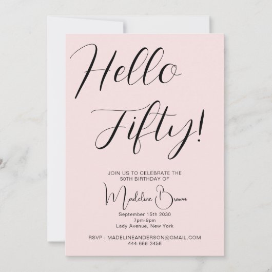 Modern Script Blush Pink 50ste verjaardag Kaart (Voorkant)