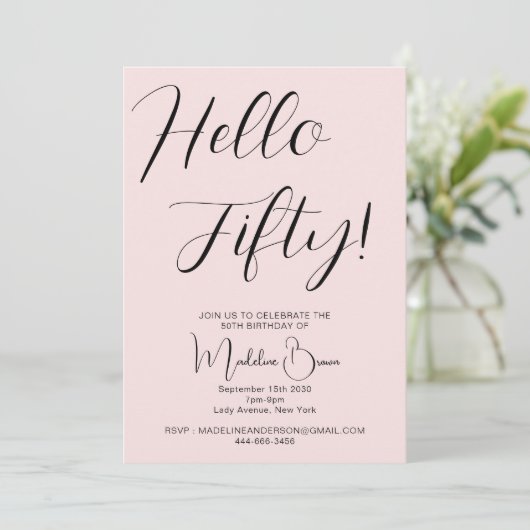 Modern Script Blush Pink 50ste verjaardag Kaart (Staand voorkant)