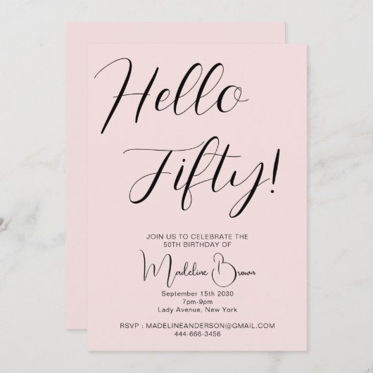 Modern Script Blush Pink 50ste verjaardag Kaart (Voorkant / Achterkant)