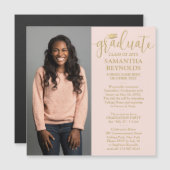 Modern Script Blush Pink & Gold 1 Foto Afstuderen Magnetische Uitnodiging (Voorkant / Achterkant)