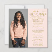 Modern Script Blush Pink & Gold 1 Foto Afstuderen Magnetische Uitnodiging (Voorkant)