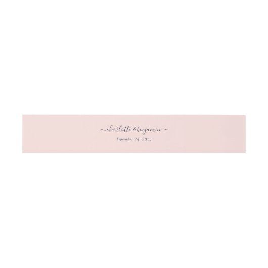 Modern script Blush Pink Navy Blue Wedding Uitnodigingen Wikkel (Vlak)
