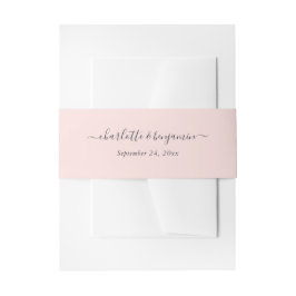Modern script Blush Pink Navy Blue Wedding Uitnodigingen Wikkel