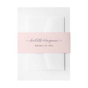 Modern script Blush Pink Navy Blue Wedding Uitnodigingen Wikkel
