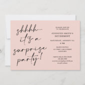 Modern Script Blush Pink Surprise Retirement Party Kaart (Voorkant)