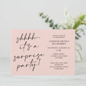 Modern Script Blush Pink Surprise Retirement Party Kaart (Staand voorkant)