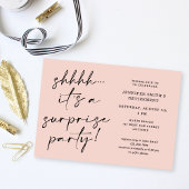 Modern Script Blush Pink Surprise Retirement Party Kaart