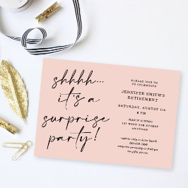 Modern Script Blush Pink Surprise Retirement Party Kaart