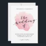 Modern script Blush Pink Waterverf Wedding Kaart<br><div class="desc">De uitnodiging voor de bruiloft van de Waterverf Spotlight kenmerkt een zachte, schilderige, lichtroze waterverf in het midden met contrasterende moderne zwarte kalligrafie op een elegante witte achtergrond. Bezoek de Stacey Meacham winkel voor andere producten om dit ontwerp, met inbegrip van kaarten RSVP, omsluitingskaarten, zegels, envelopetiketten, lijstaantallen en meer aan...</div>