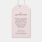 Modern Script Blush Roze Bruiloft Welkom Cadeaulabel (Voorkant)