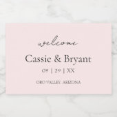 Modern Script Blush Roze Chique Bruiloft Welkom Gi Sparkling Wijnetiket (Enkel label)