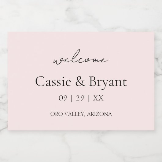 Modern Script Blush Roze Chique Bruiloft Welkom Gi Sparkling Wijnetiket (Enkel label)