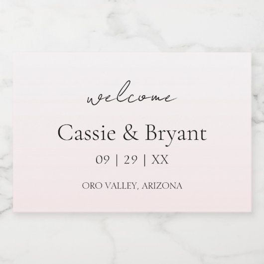 Modern Script Blush Roze Romantisch Bruiloft Welko Sparkling Wijnetiket (Enkel label)