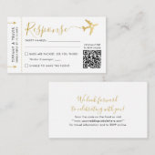 Modern script boarding Pass Ticket Mini QR RSVP Informatiekaartje (Voorkant / Achterkant)