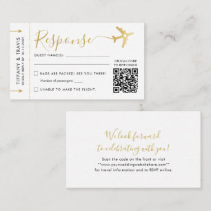 Modern script boarding Pass Ticket Mini QR RSVP Informatiekaartje