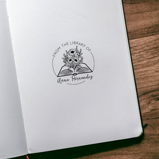 Modern script boekplaat, botanisch boek rubberstempel