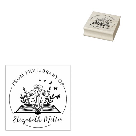 Modern script boekplaat, botanisch boek rubberstempel (Gestempeld)