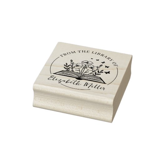 Modern script boekplaat, botanische boek rubberstempel (Stempel)